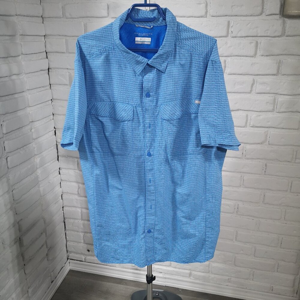 Columbia Omni-Shade Sun Protection Men's Size XXL Blue Plaid Button Front Shirt
